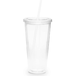 Vaso plastico con popote tapa plana