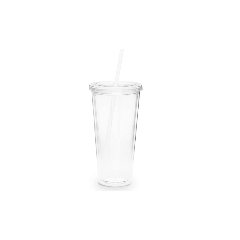 Vaso plastico con popote tapa plana